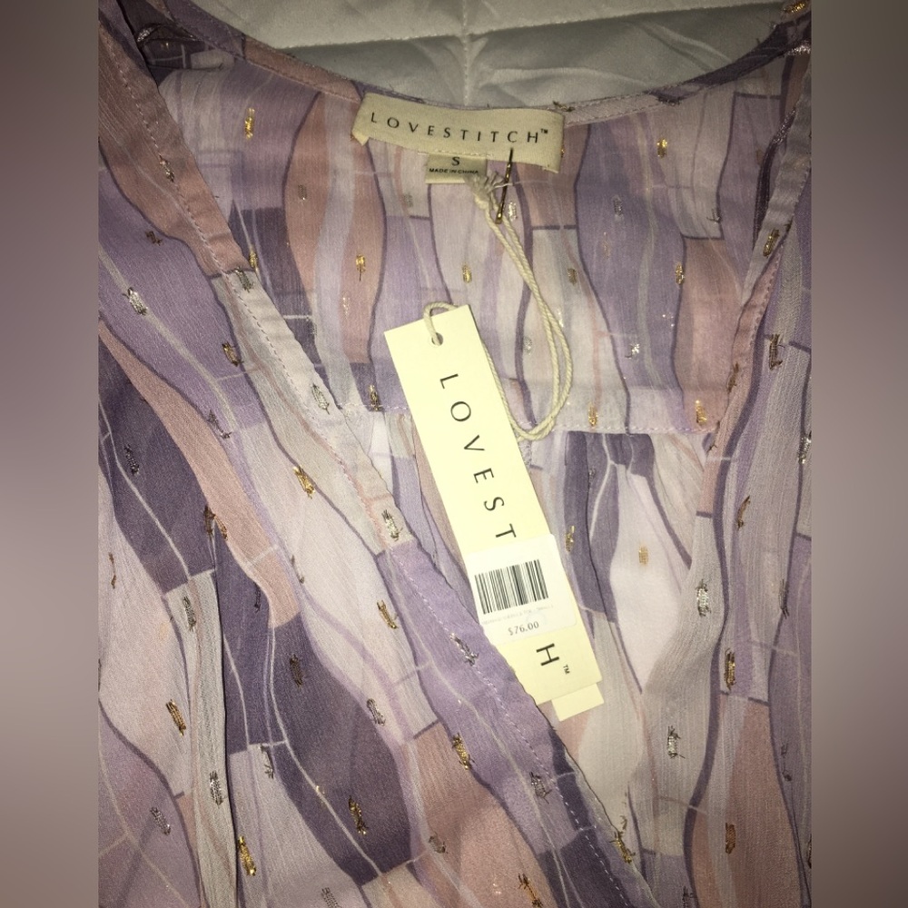 Lovestitch high low sparkling, pink & purple hues Blouse